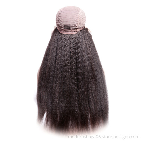 Factory Wholesale Price Cuticle Aligned Human Hair Lace Frontal Wig 13 by 4 Yaki Straight Lace Front Wig Kinky Straight